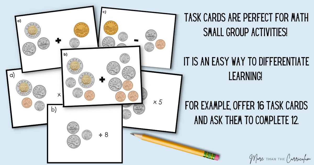 Math small group activities examples of task cards